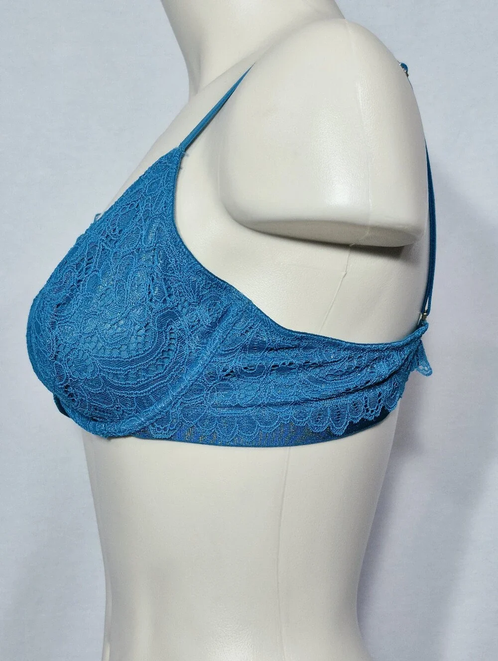 36B Soma Plunge Unlined Lace Underwire Bra Teal Blue